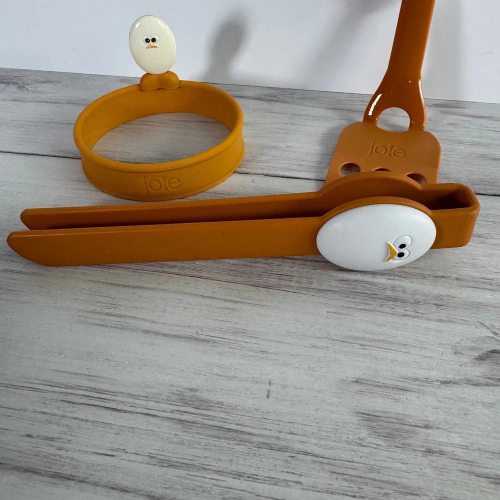 Joie MSC Eggy Kitchen Tool Set Orange Silicone Spatula Tongs Egg Ring Lot of 3